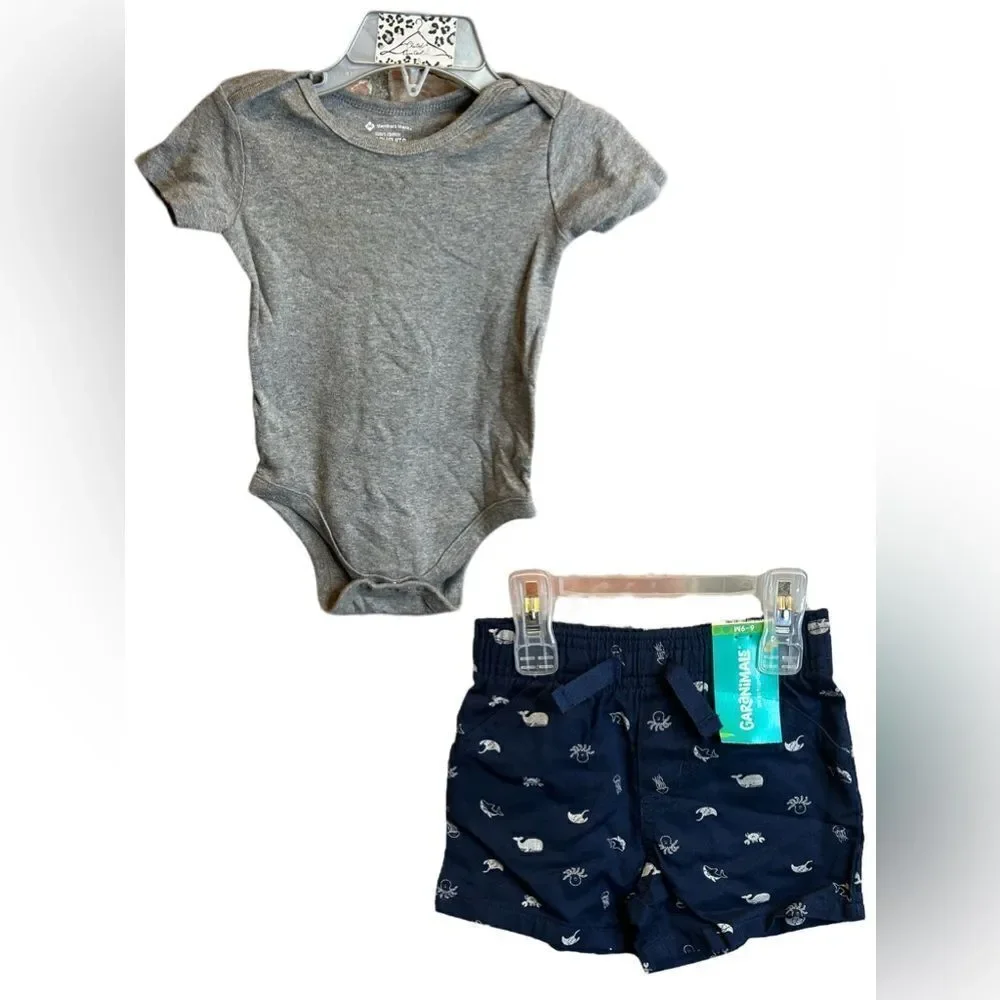 5 for $25🔥6-9M Baby‎ Boys 2 Piece Onesie & Shorts Outfit